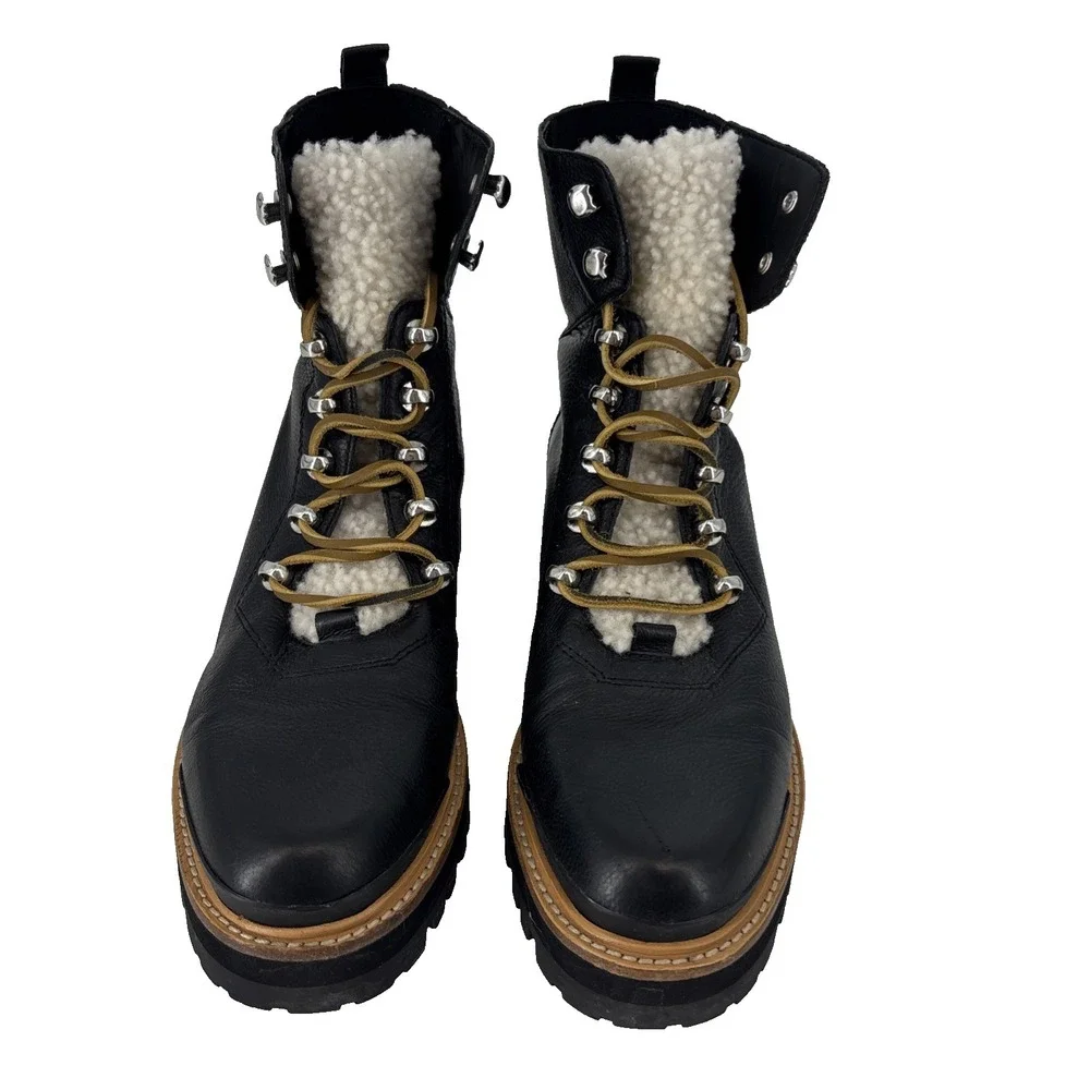Marc Fisher W-8.5M Lizzie Black Leather & Sheepkin Lugsole Ankle‎ Boots